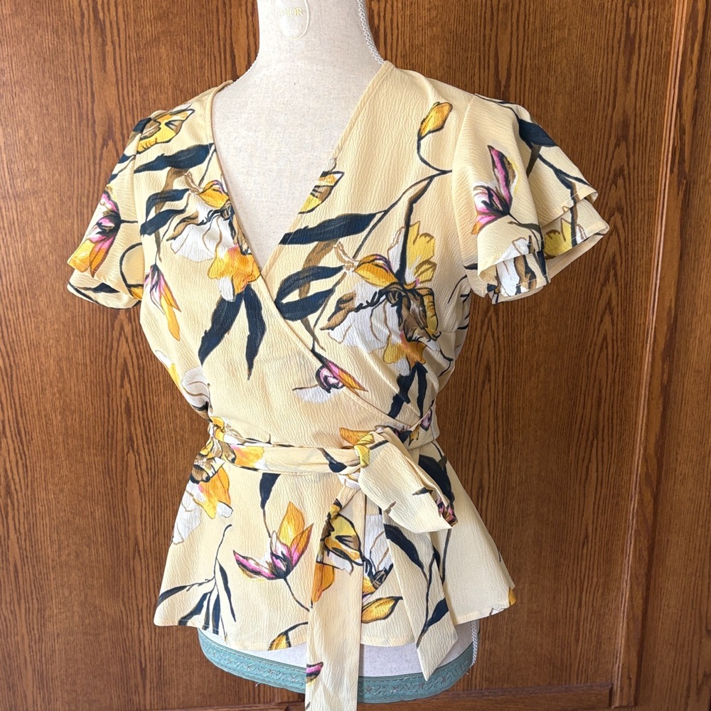 Floral Wrap Top - Yellow